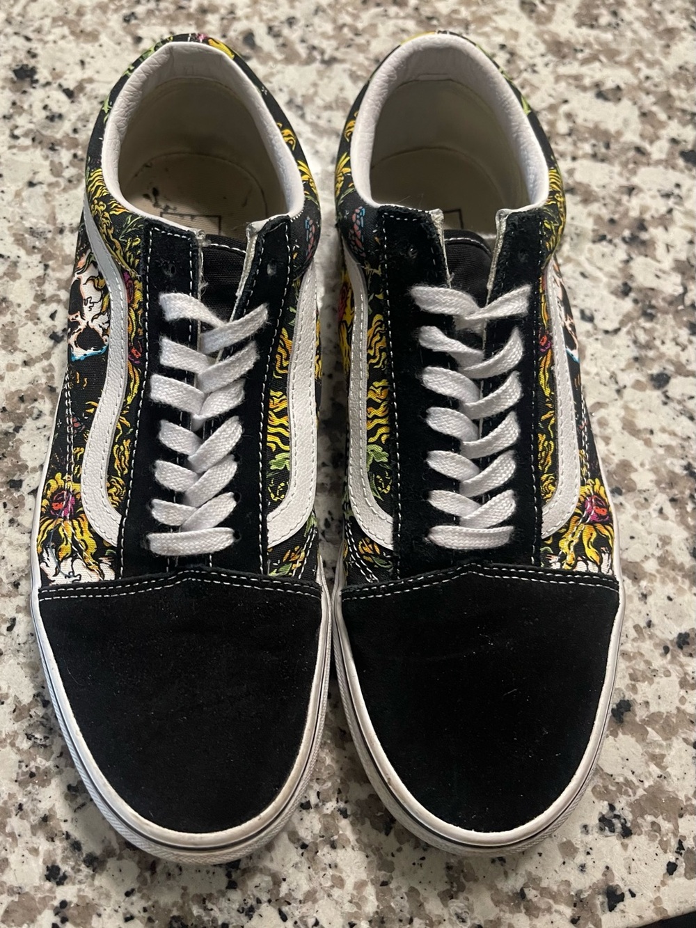 Vans Black Floral Low-Top Sneakers with White Stripe